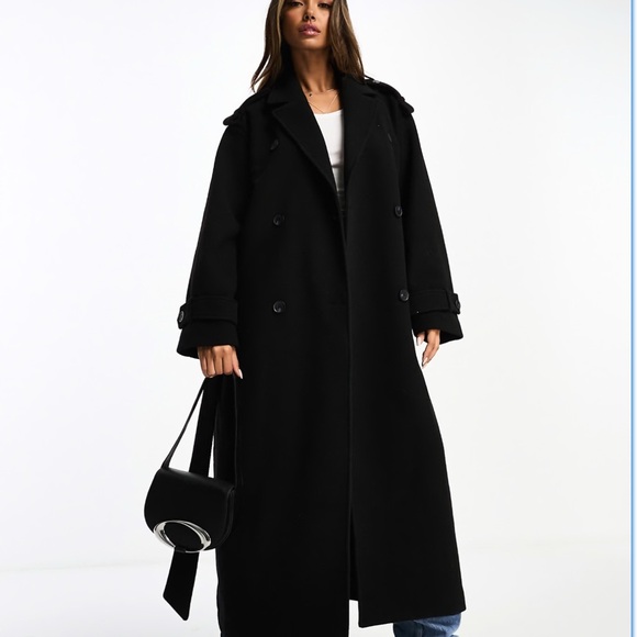 Monki longline belted trench coat in black - Picture 1 of 2